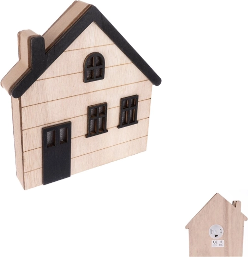 Drewniany dekoracyjny domek beżowo-czarny 15 × 3 × 15 cm