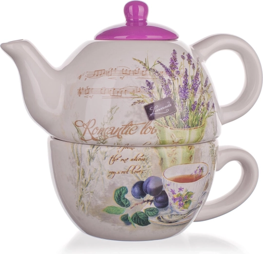 Ceramiczny dzbanek z filiżanką LAVENDER 360 ml + 330 ml