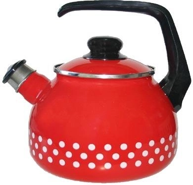 Emaliowany czajnik w kropki 2 l, średnica 20 cm, czerwony