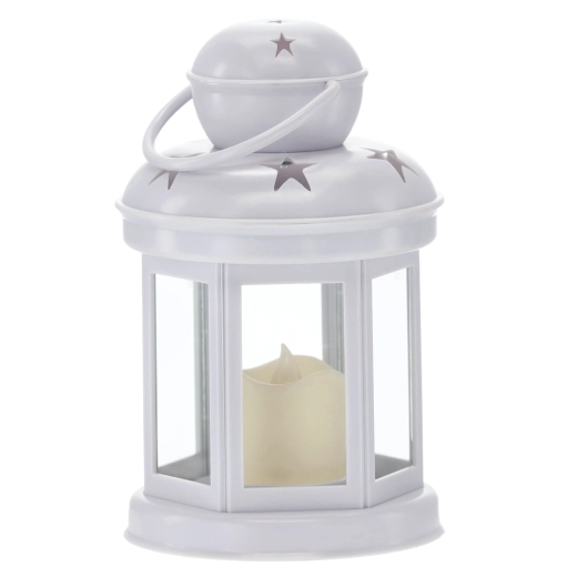 Dekoracyjny lampion LED z gwiazdowymi wycięciami 10 × 10 × 19 cm