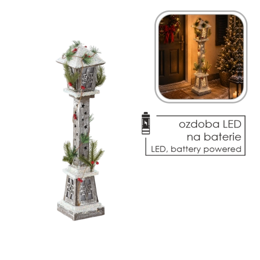 Świąteczna drewniana latarnia LED z gwiazdkami 13 × 13 × 60 cm