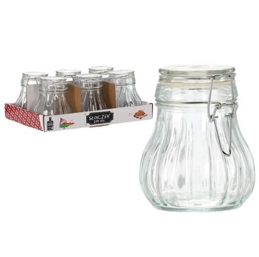 Szklany okrągły słoik 270 ml z mechanicznym zamknięciem i silikonową uszczelką