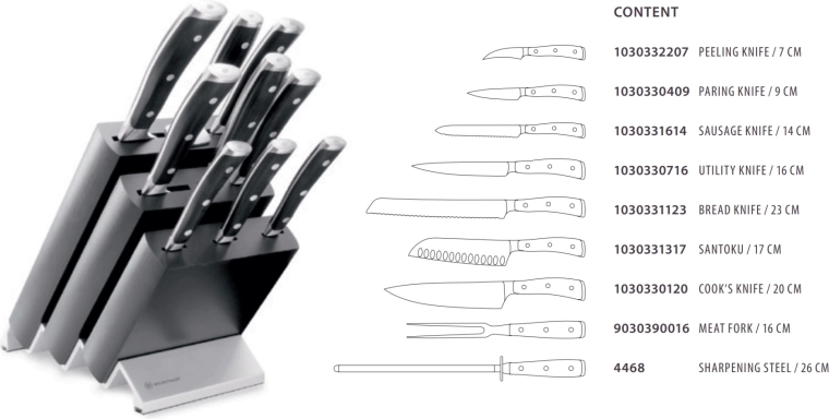 Wüsthof Classic Ikon zestaw noży w bloku, 9 elementów, czarny jesion