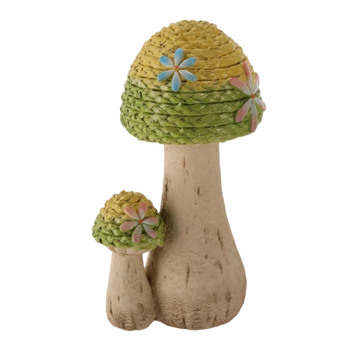 Ogrodowa dekoracja – plecione grzyby, rustykalna figurka do pleneru
