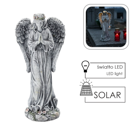 Solarna figurka anioła z LED, 34,5 cm