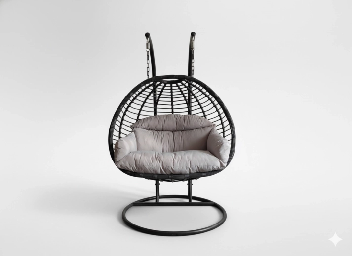 Wiszący fotel GASPAR dla dwojga – szary z ciemnoszarą ramą