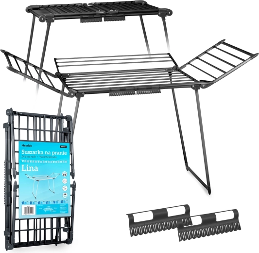 Rozkładana stojąca suszarka na pranie Massido Lina 22 m, czarna