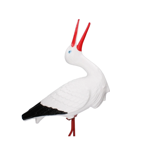 Plastowa ogrodowa figurka bociana na metalowej nodze