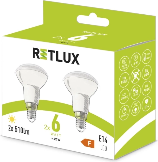 Reflektorowa żarówka LED Retlux R50 E14, ciepła biel - 2 szt.