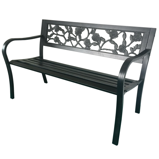 Metalowa ławka ogrodowa Garden Line 125 cm z oparciem z motywem róż - 1 sztuka