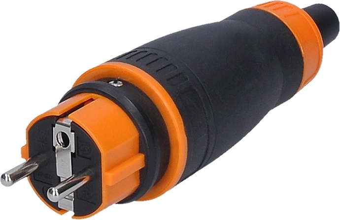 Solight wtyczka do wilgotnych pomieszczeń prosta IP44 czarno-pomarańczowa - 1 sztuka