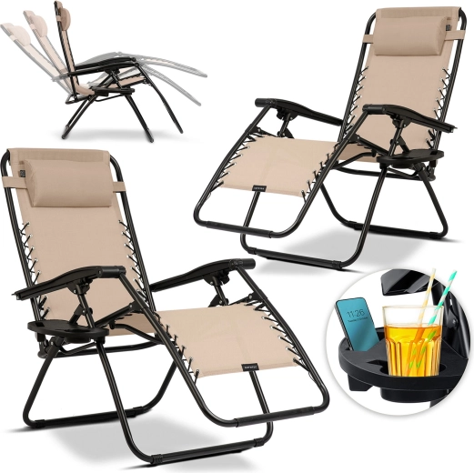 Składane leżaki ogrodowe z poduszką Sofotel ChillWell, zestaw 2 szt., beżowe