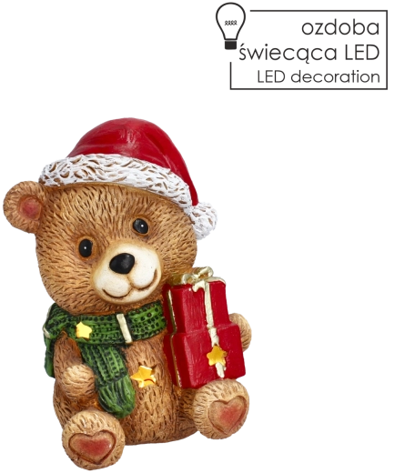 Świąteczna figurka misia z prezentami i oświetleniem LED