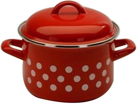Emaliowany garnek z pokrywką Groszki 16 cm, 2 l, czerwony