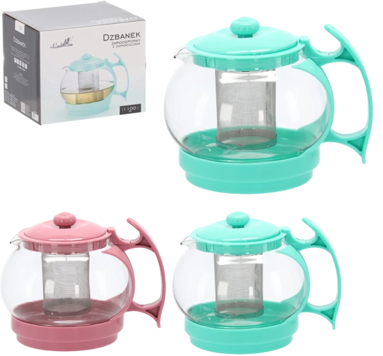 Żaroodporny szklany czajnik z sitkiem 1,1 l