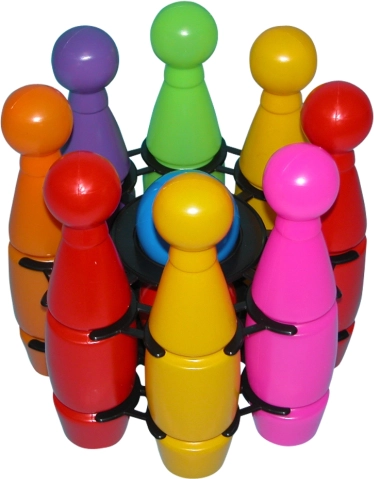Plastowe kręgle w siatce – rodzinna zestaw do bowlingu