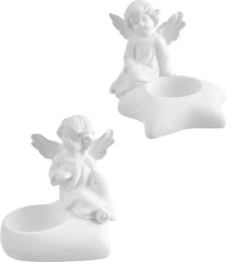 Porcelanowy anioł – świecznik na świeczkę, biały, 9 cm