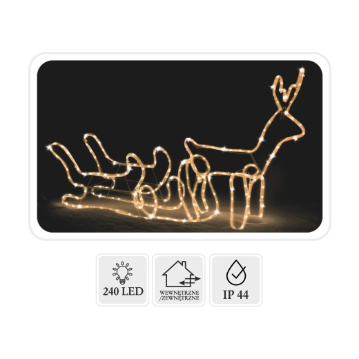 Bożonarodzeniowy renifer LED z saniami 120 × 27 × 66 cm, ciepła biel + zimny flash, do wnętrz i na zewnątrz