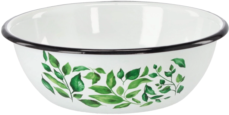 Emaliowana miska 1,5 l, średnica 20 cm – biała z motywem fikusa