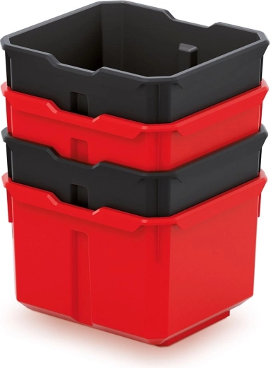 Zestaw 4 plastikowych pojemników X Block Box, czarny/czerwony, 157 × 140 × 210 mm