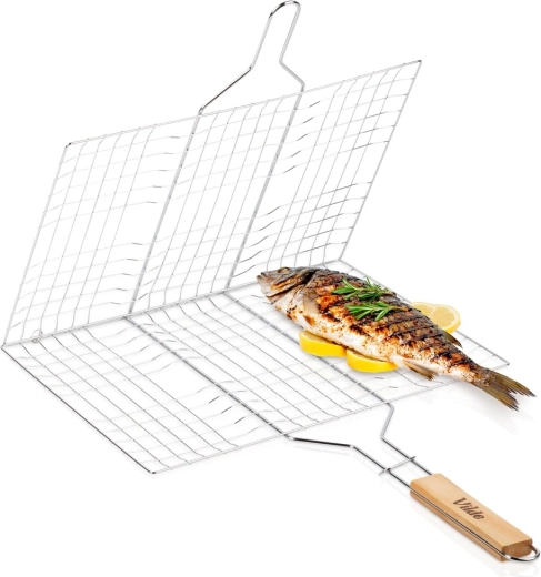 Vilde dwustronny ruszt do grillowania z drewnianą rączką 40 × 30 cm
