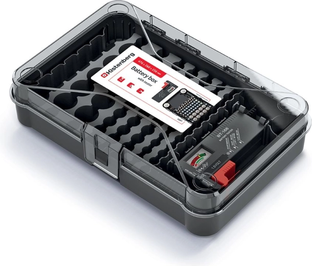 Organizer na baterie z testerem, 29,5 × 19,5 × 7 cm