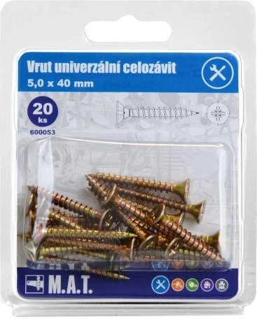Uniwersalny wkręt z pełnym gwintem 5,0 × 40 mm, ocynk, 20 szt.