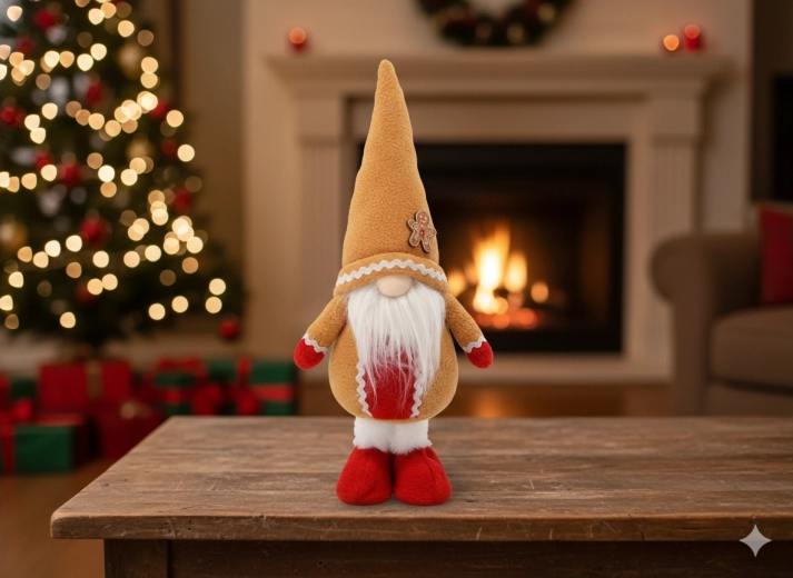 Świąteczny krasnal stojący, pomarańczowy 42 cm