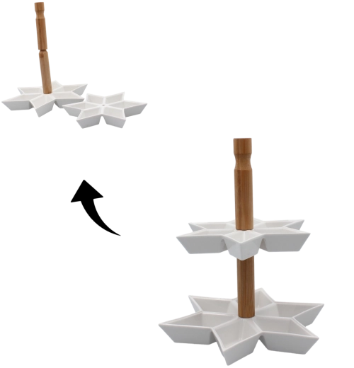 Dwupoziomowy etażer w kształcie gwiazdy z ceramiki z bambusowym uchwytem