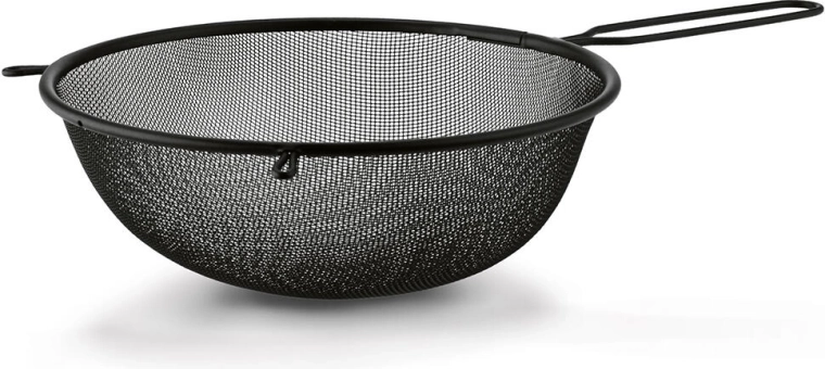 Czarne metalowe sitko z uchwytem 23 cm