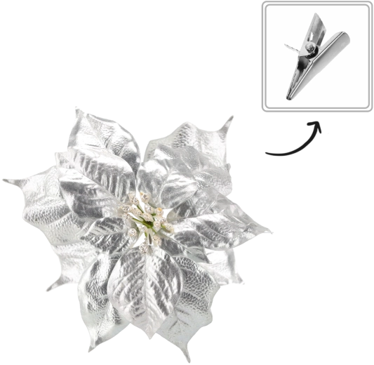 Sztuczna gwiazda betlejemska 25 cm srebrna z klipsem