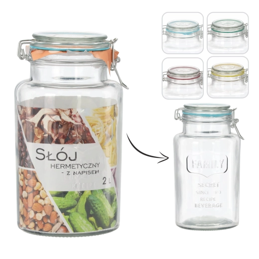 Szklany hermetyczny pojemnik 2 l z napisem FAMILY