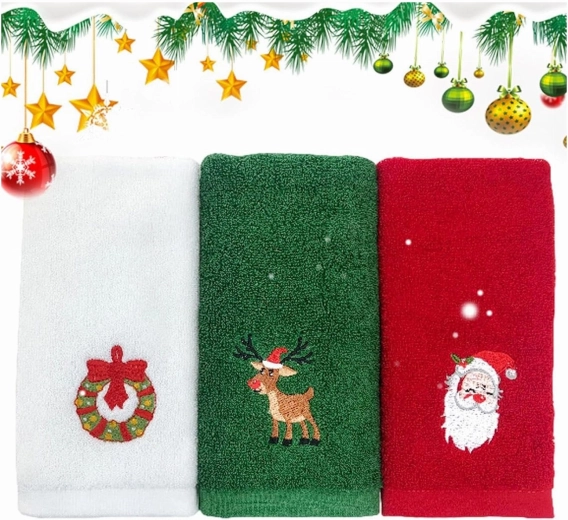 Zestaw świątecznych bawełnianych ręczników z motywem Mikołaja i renifera 32 × 45 cm - 1 sztuka