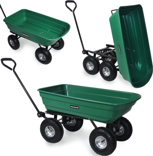 Ogrodowy wózek transportowy z wywrotną wanną, 100 l / 300 kg, zielony