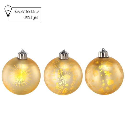 Złota szklana bombka świąteczna z oświetleniem LED 10 cm