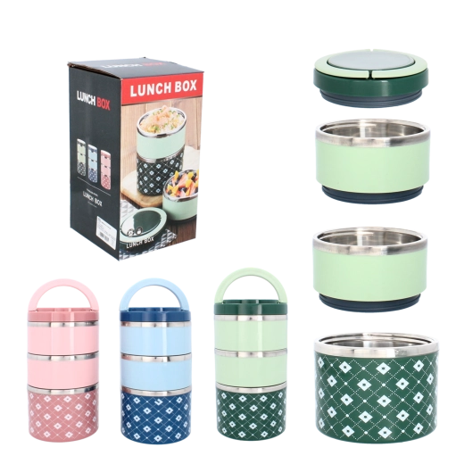 Trzyczęściowa menażka ze stali nierdzewnej 2 l, 13 × 24 cm