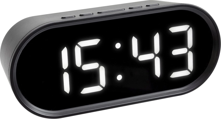Cyfrowy budzik TFA z odwróconym wyświetlaczem i białymi cyframi LED
