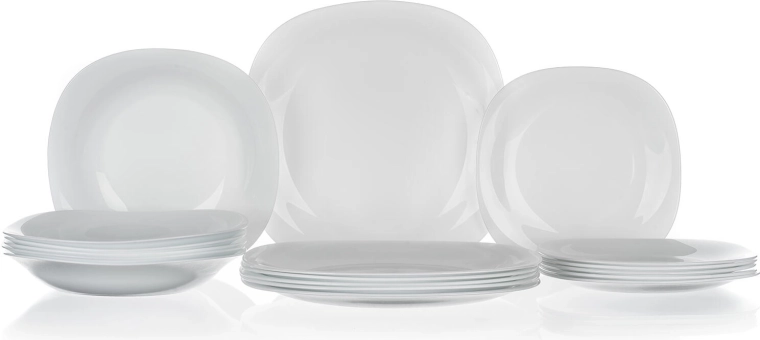 Szklany zestaw obiadowy PARMA 18 elementów biały