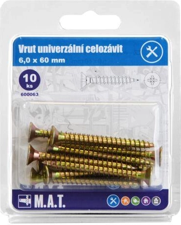 Wkręty uniwersalne, pełny gwint 6 × 60 mm, ocynkowane, 10 szt.