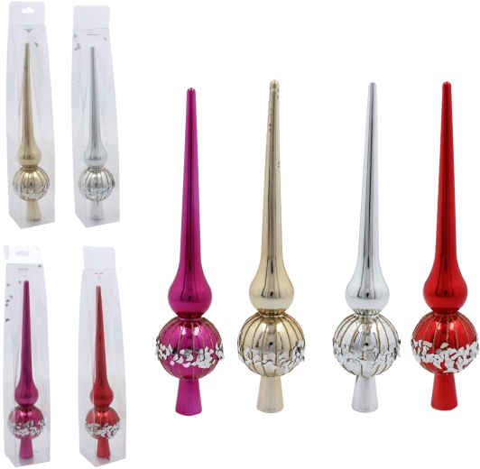 Szklana gwiazda na czubek choinki 25 cm