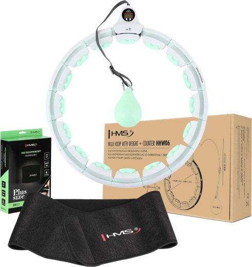Zestaw fitness hula hoop z obciążnikiem i licznikiem + wyszczuplający pas neoprenowy HMS