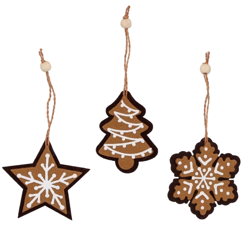Świąteczne filcowe ozdoby pierniczki 6 × 7,5 cm, zestaw 12 szt.