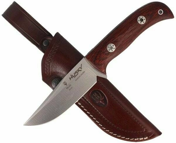 Muela Husky nóż outdoorowy 11 cm, stal RWL34, drewno Pakka, skórzane etui