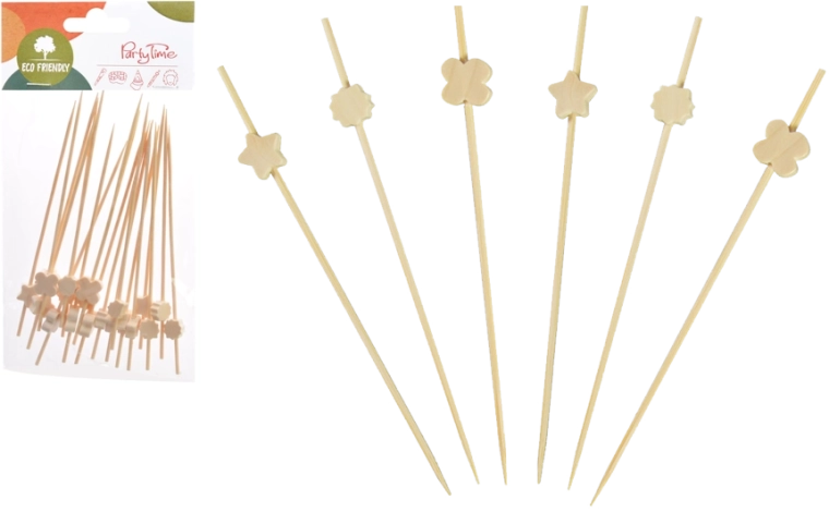 Zestaw 24 dekoracyjnych patyczków do przekąsek, 15 cm, drewniane, FSC