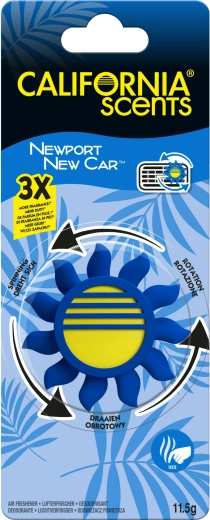 Odświeżacz do auta na kratkę nawiewu California Scents Newport New Car – wirujące słońce