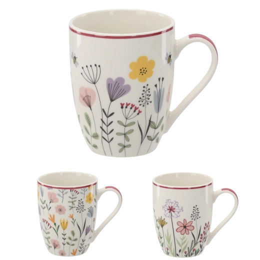 Porcelanowy kubek 340 ml z motywem łąkowych kwiatów New Bone China