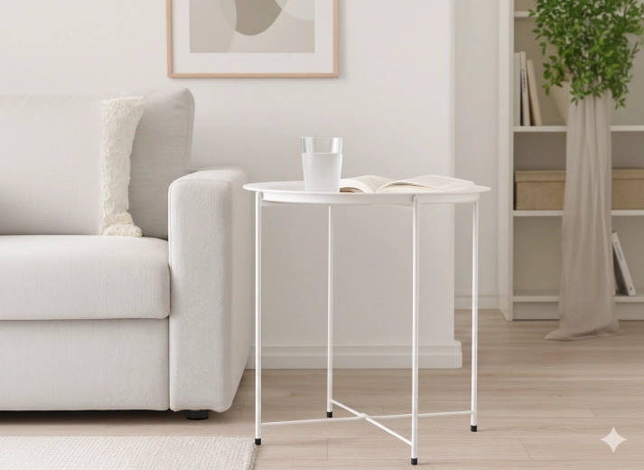 Okrągły biały metalowy stolik kawowy 47 × 47 × 50,5 cm
