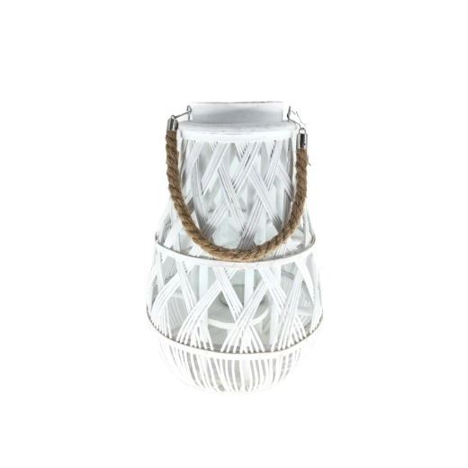 Biały wiklinowy lampion ze szklaną wkładką 24 × 55 cm