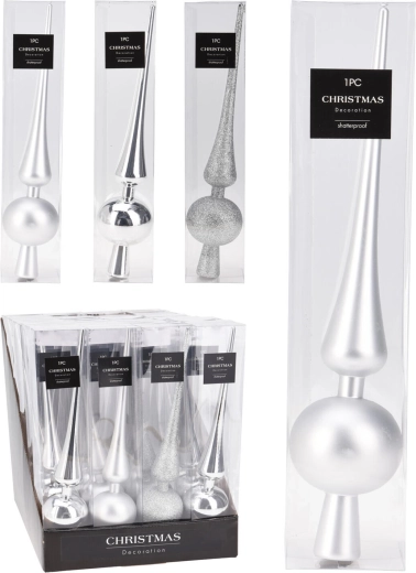 Świąteczna czubek na choinkę 29 cm – srebrna, mix wykończeń