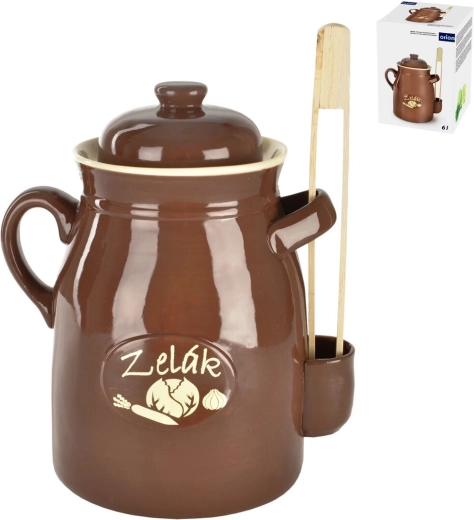 Garnek ceramiczny do kiszenia (kamionka na kapustę) 6 l z pokrywką i szczypcami